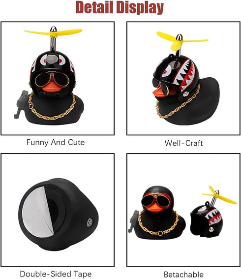 wonuu Pink Rubber Duck Car Ornaments Set - Dashboard Decorations with Propeller Helmet, Sunglasses, and Gold Chain