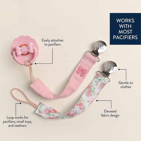 Pack 2 Itzy Ritzy Fabric Pacifier Strap Universal Pacifier Clip Attaches to Clothing, Strollers & Bags - Keeps