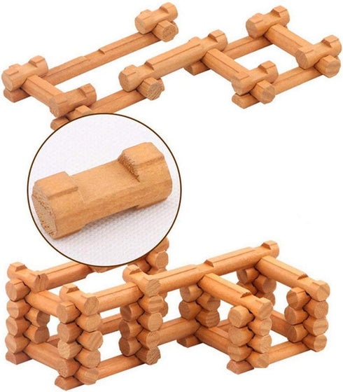 90 Set 3 4 5 6 Joqutoys Pcs Wood Building Blocks Toy for Toddlers, Classic Wooden Cabin Log Preschool Education Toy