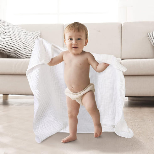 Set 3 Pack 6-Layer 40x40 inches Muslin Baby Bath Towels Ultra Soft and Absorbent Baby Towels Infant Toddler Blanket