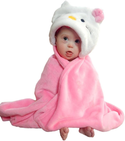 Hooded Toddler Blanket | Plush Soft Animal Baby Hoodie Blankie 36x27 + Hood, Light Pink
