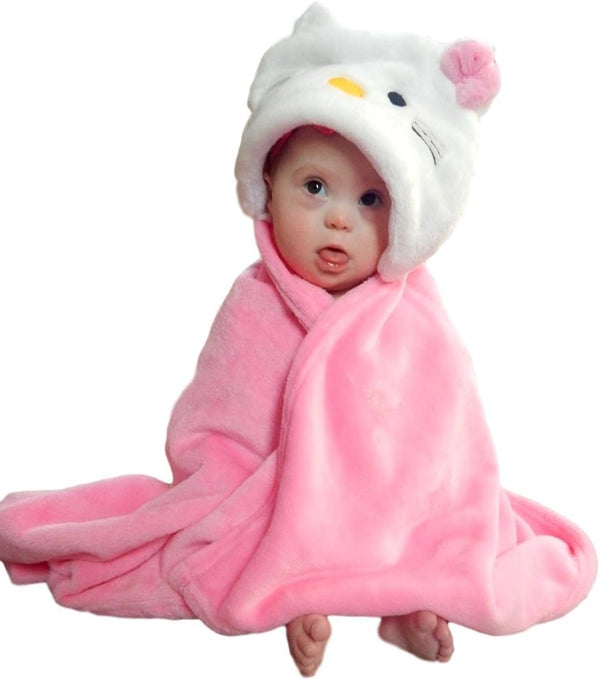 Hooded Toddler Blanket | Plush Soft Animal Baby Hoodie Blankie 36x27 + Hood, Light Pink