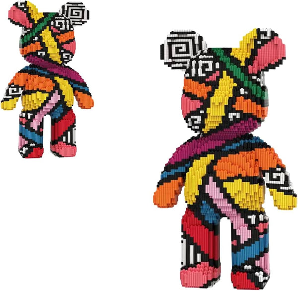Rainbow Graffiti Teddy Bear Micro Building Blocks Set(16.9inches) Christmas Bear Building Blocks