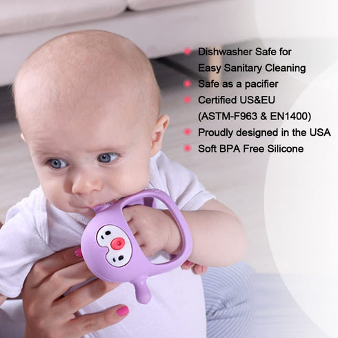 Smily Mia Penguin Teethers, Silicone Teething Toys for Babies 0-6 Months, Hand Teether for Infants, Light Purple