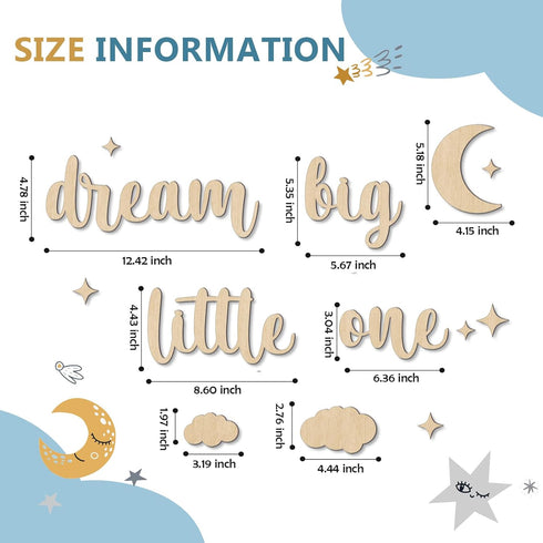 Nursery Wall Decor Dream Big Little One Wooden Sign, Boho Moon Stars Decor for Babyroom, Farmhouse Nursery Sign