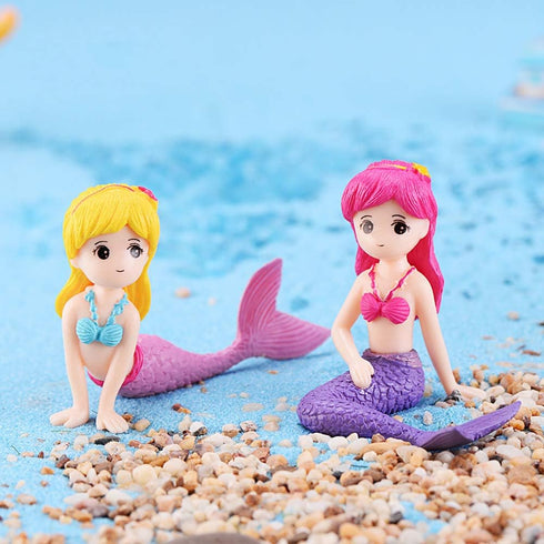 MAOMIA Miniature Mermaid Figurines, 4 Pcs Mini Toy Figure Collection for Birthday Cake Toppers and Decoration