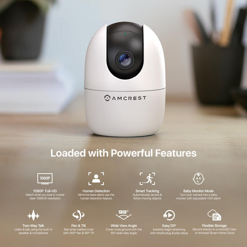 Amcrest 1080P ASH21-W WiFi Camera Indoor, Nanny Cam, Dog Camera, Sound & Baby Monitor, Human & Pet Detection