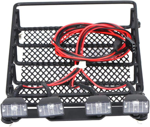 RC Car Roof Rack, Middle Size Luggage Carrier with Quadrate LED Lights for SCX10