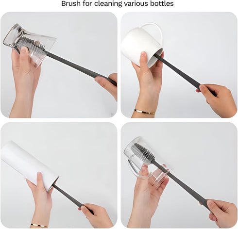 Set 12.5 Silicone Bottle Brush & Silicone Straw Cleaner Long Handle, Flexible, Odor-Resistant, Dishwasher Safe