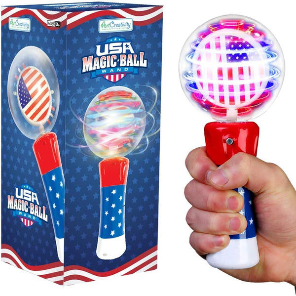 ArtCreativity 7.5 Inch Light Up Patriotic Magic Ball Wand, Flashing LED Spinner Toy for Kids, 4th of July Favor