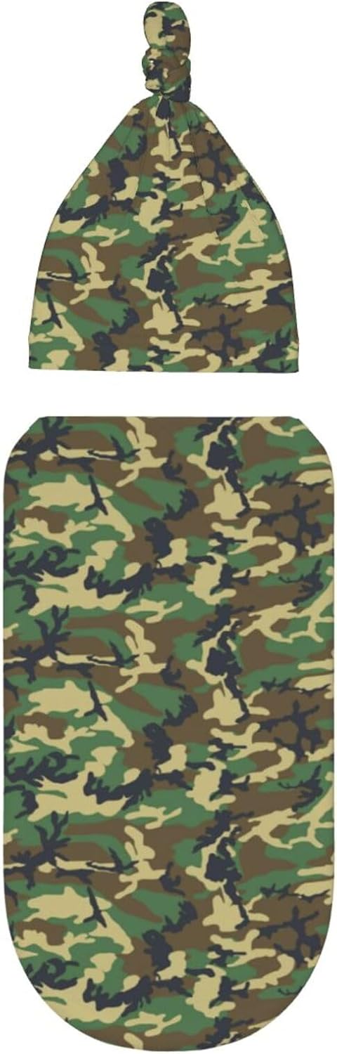 Broiteid Set Camo Green Newborn Swaddle Blanket Baby Stuff Baby Swaddling Blanket with Beanie Soft for Unisex Girls