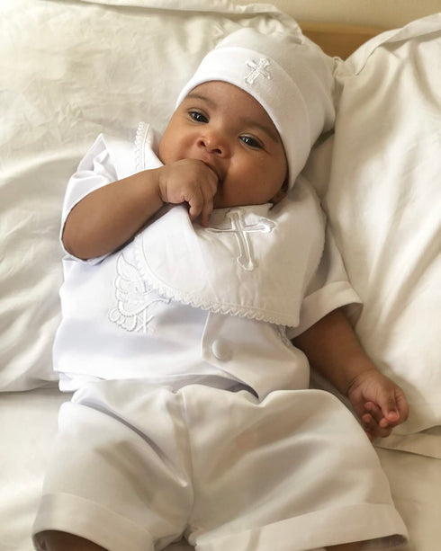 ESTAMICO Infant Baby Boy's Girl's Christening Baptism Outfits – Embroidered Cross Bib