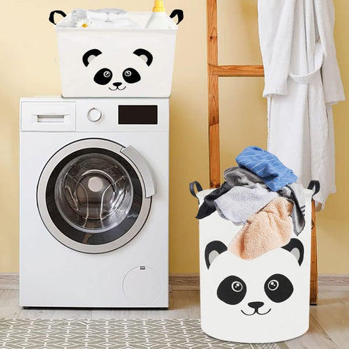 Rectangle Panda Storage Basket with Handles, Collapsible Canvas Toy Bin for Kids and Room Decor (PANDA)