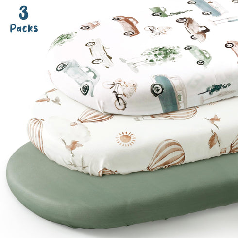 GRSSDER Stretchy Ultra Soft Fitted Bassinet Sheets 3 Pack, Universal Fit for Bassinets Baby Cradle Moses Basket Oval Rectangle Mattress Safe and Snug, Stylish Bassinet Sheet of Cars Print for Boys by GRSSDER