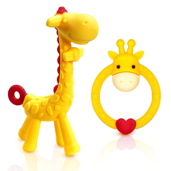 SHARE&CARE BPA Free Silicone Giraffe Baby Teether Toy with Storage Case, for 3 Months and Above