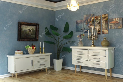 iLAND Dollhouse Furniture 1/12 Scale Dining-Room, Wooden Miniature Table Chair & Cabinet (8pcs)
