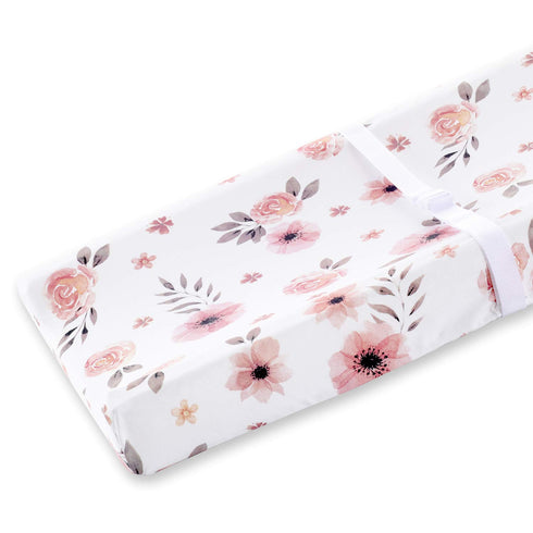 Tyke Bliss Pink Changing Pad Cover for Girls – Super Soft 100% Combed Cotton Jersey Knit Stretchy Floral Covers