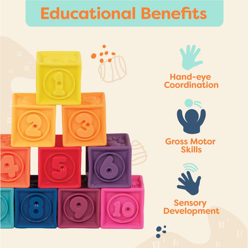 B. toys Baby Blocks, Stacking & Building Toys for Babies, 10 Soft Educational Blocks for Ages 6+