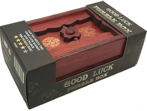 Good Luck Puzzle Box Secret, Money and Gift Card Holder, Wooden Magic Trick Lock with Hidden Compartment