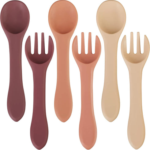 6 Pieces Silicone Baby Feeding Forks and Spoons Set, Safety First Stage Self Feeding Supplies for Toddlers