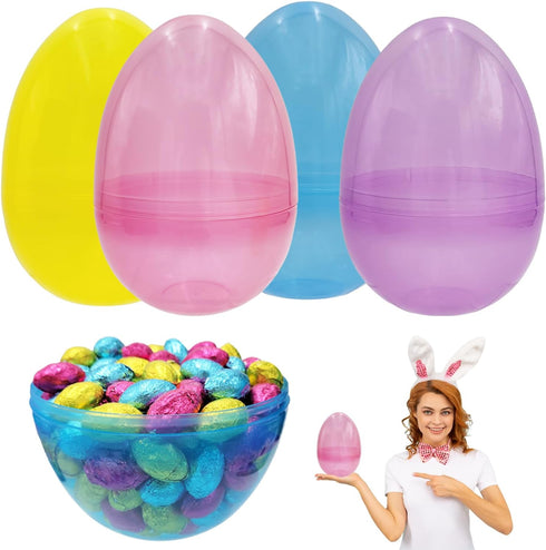 8 Inch Massive Translucent Easter Eggs 12 Pack Colorful Fillable Plastic Easter