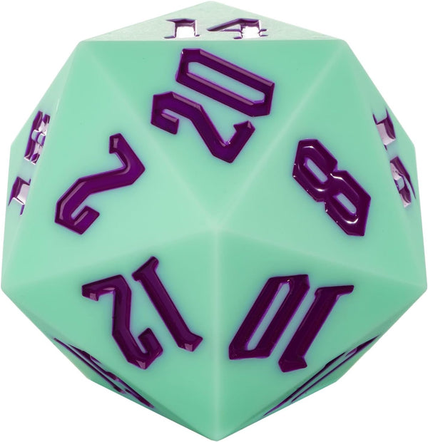 Large D20 Single 20 Sided DND Dice - 55mm Silicone D20 with Gift Box for RPG Games (Green/Purple)