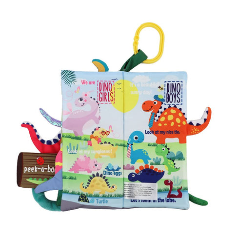 Set 0-6-12-18 Dinosaur Infant Toys Crinkle Books Touch and Feel with Dino Teether and Paci Clip Babies Months