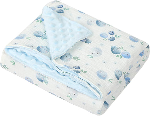 illikkuyax Baby Boys Girls Minky Blanket with Muslin Cotton Front and Dotted Fleece