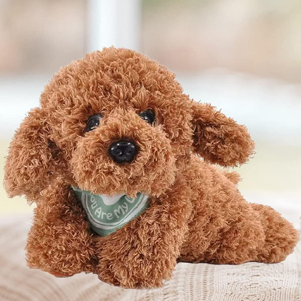 Dog Stuffed Animal, Golden Doodle Puppy Plush Toy, 11 Inches, Realist Weighted Soft Gift for Kids (Brown Color)