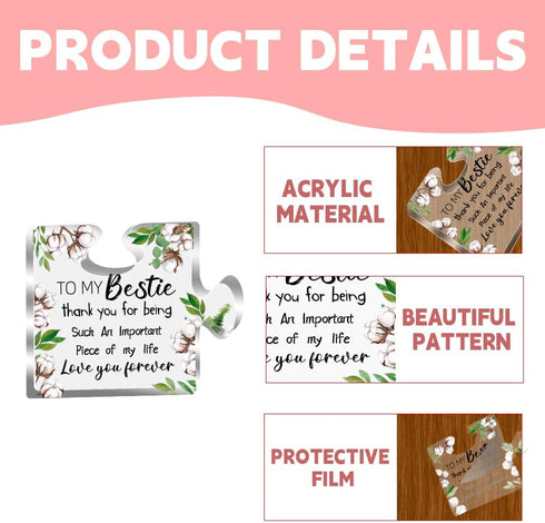 Bestie Gifts for Women - Engraved Acrylic Puzzle Piece 4.7 x 4.7 Inch - Friendship Gift for Girls, BFF Birthday