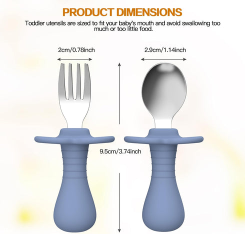 2 Pcs Toddler Utensils Set, Stainless Steel Forks and Spoons for Children, Safe Flatware Metal Kids Cutlery with Round