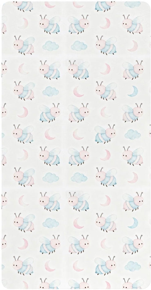 miaozhen Cotton Baby Crib Sheets Soft Comfy Cartoon Pink and Blue Bees Playard