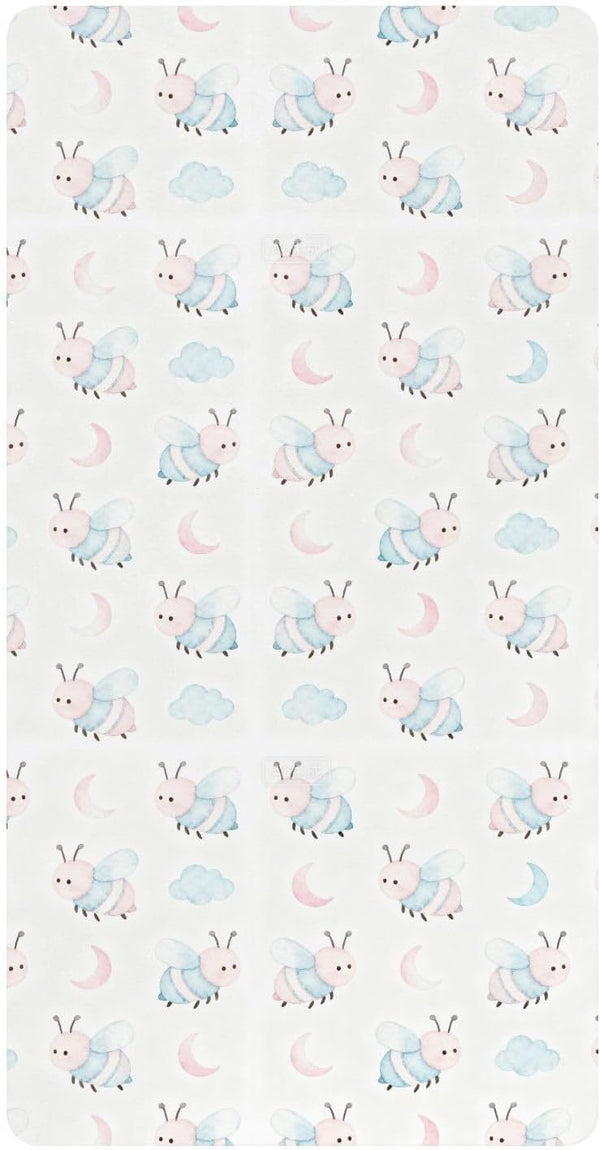 miaozhen Cotton Baby Crib Sheets Soft Comfy Cartoon Pink and Blue Bees Playard