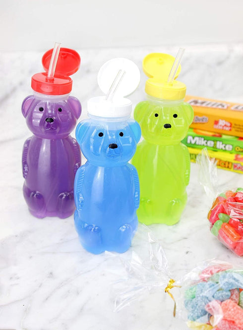 Cornucopia Brands Honey Bear Straw Cups, 3-Pack, 8-Ounce Therapy Sippy Bottles with Flexible Straws