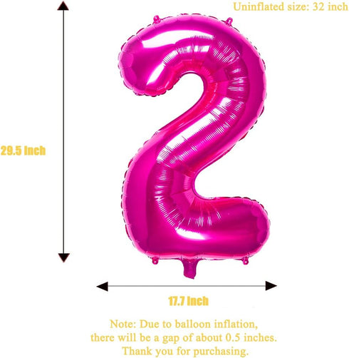 32 Inch Pink Number 2 Balloons, Foil Balloon for Birthday Party Decoration Supplies