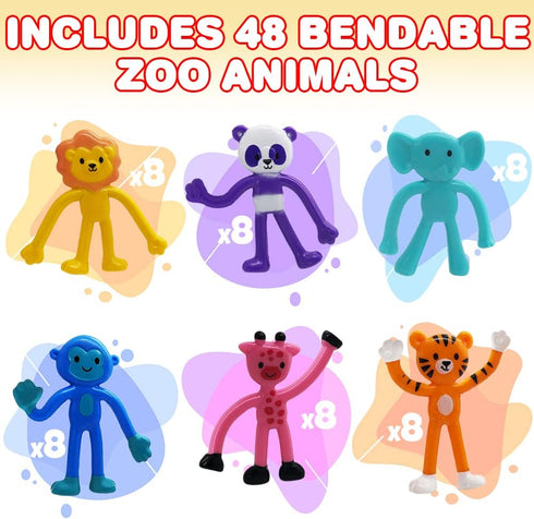 Set 48, ArtCreativity Animal Bendable Figures, of Stress Relief Bendy Toys for Kids in Panda, Tiger, Giraffe, Monkey