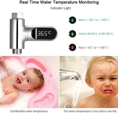 Lithx 360 0~100 Shower Thermometer, LED Digital Display Bath Water Thermometer Celsius Rotating Screen Baby Fahrenheit