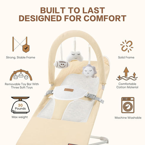 3 0-18 Baby Bouncer, Foldable Infant Bouncer Seat with Adjustable Heights, Months, Portable Baby Bouncer with Soft