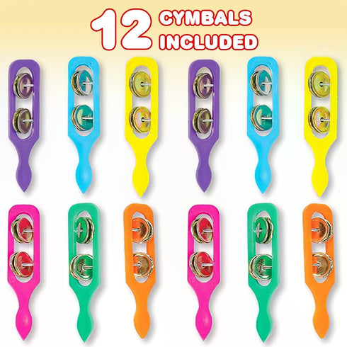 ArtCreativity Cymbals Tambourine for Kids, Pack of 12 Colorful Handheld Music Toys, Fun Party Favors