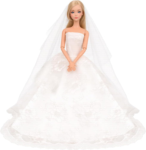 Set 11.5 Inch BARWA Wedding Dress with Veil White Princess Evening Party Clothes Wears Dress Outfit for Doll