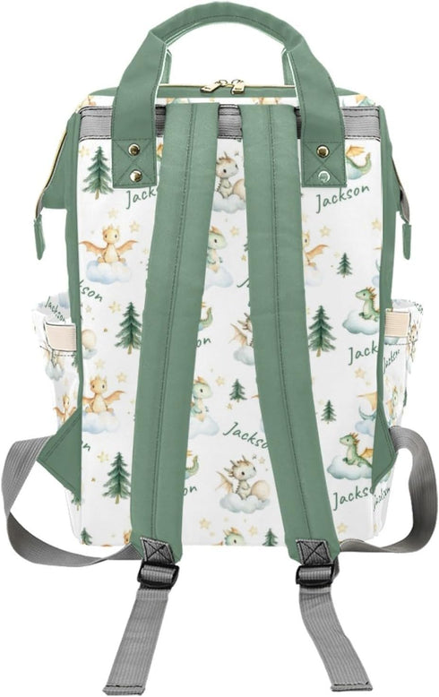 Goodstemu Backpack Mommy Daypack Customized Cute Dragon Baby Diaper Bags with Name, Personalized Dinosaur Diaper Bag
