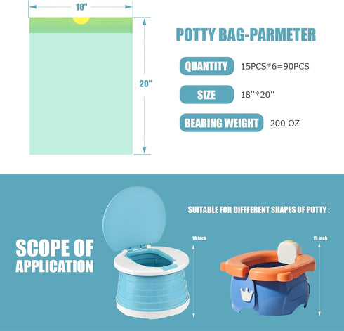 90 (18 20INCH) VISATOR Portable Travel Potty Chair Liners Bags Universal with Drawstring, PCS * (Green)