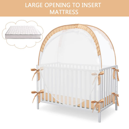 L RUNNZER Crib Tent, Portable Crib Tent to Keep Baby from Climbing Out, See-Through & Breathable Mesh Crib Net