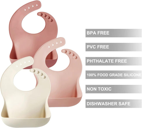 PandaEar Silicone Bibs for Babies & Toddlers, Adjustable Waterproof BPA Free Soft Bibs with Large Pocket