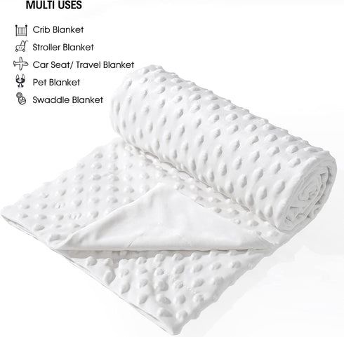 david's kids Minky Baby Blanket for Boys Girls, Soft Lightweight Micro Fleece, Double Layer, 30x40 Inches, White