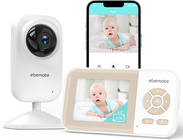 ebemate Video Baby Monitor Camera, 2.8" LCD Screen, No Glow Night Vision, 2-Way Talk, 1200FT Range EBE28