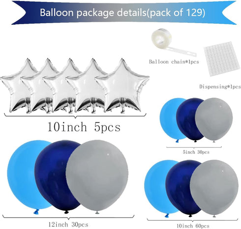 127PCS Navy Blue Gray Balloon Garland Arch Kit, Night Blue Light Blue Gray Night Blue Balloons for Jungle Safari Theme