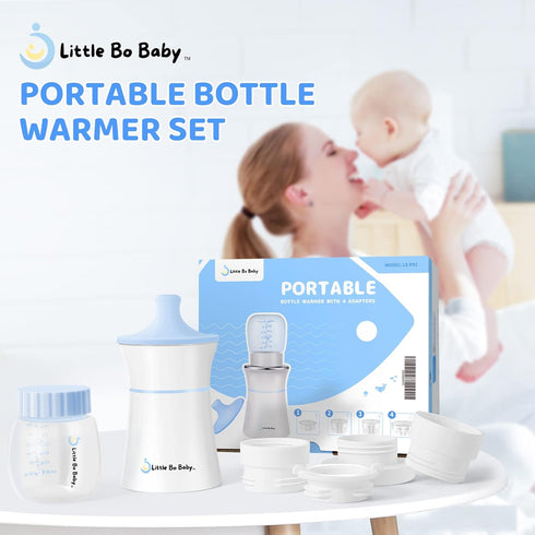 Set, Portable Bottle Warmer Little Bo Baby Portable Warmer with Baby Bottle and Adapter Travel Bottle Warmer