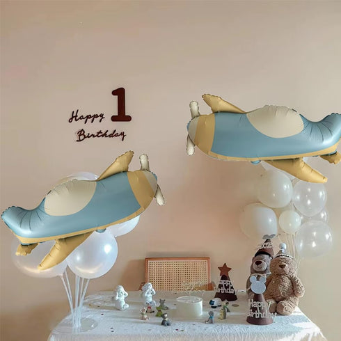 TUEPULL 32" Blue Fighter Jet Airplane Ballons Cartoon Flying Party Birthday Foil Ballon Decor Aircraft Kids Toy