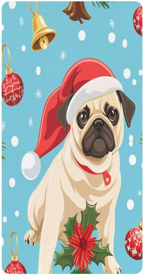 Bseiialft Christmas Pugs Blue Crib Sheets for Boys Girls Soft and Breathable Cotton